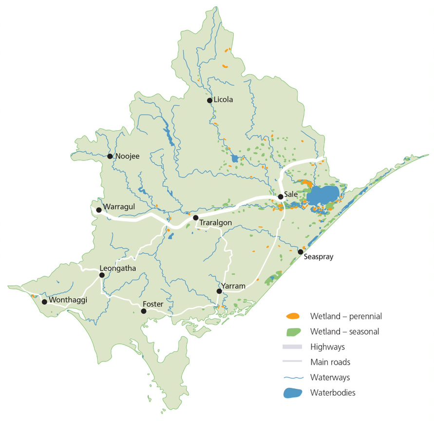A map showing the extent of wetlands in the region