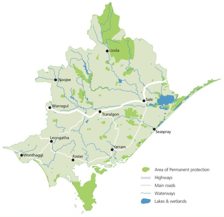 A map showing the area of permanent protection in the West Gippsland Catchment Management region