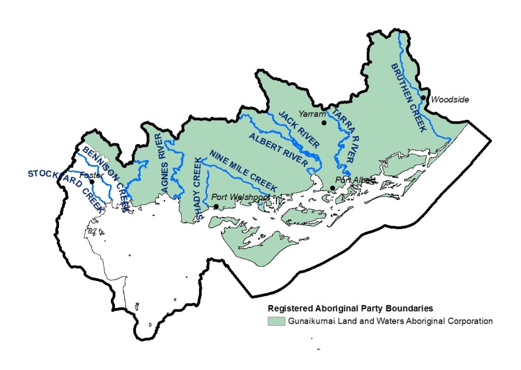 A map of the Registered Aboriginal Party boundary in the Corner Inlet and Nooramunga local area