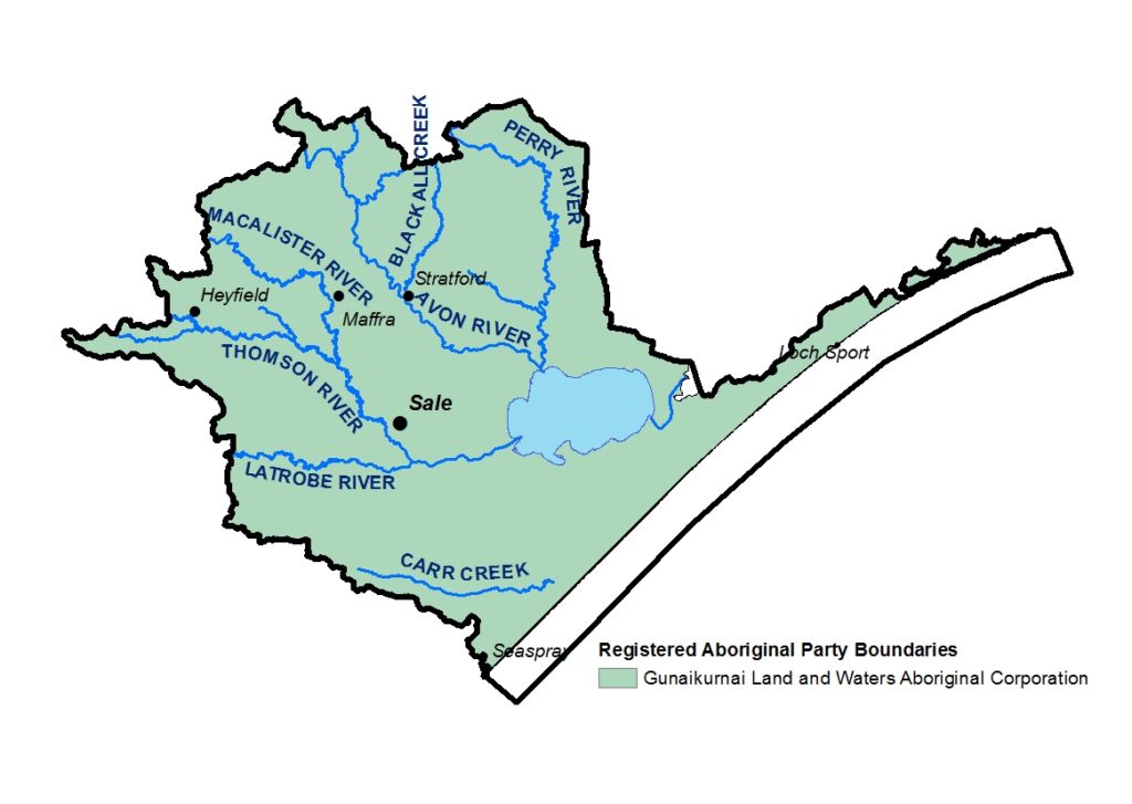 A map of the Registered Aboriginal Party boundary in the Gippsland Lakes and Hinterland local area