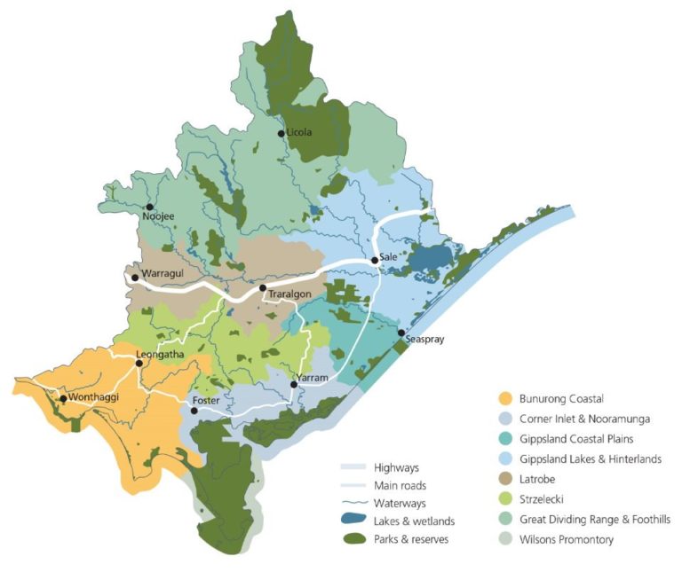 A map showing the Reserves in the West Gippsland Catchment Authority region