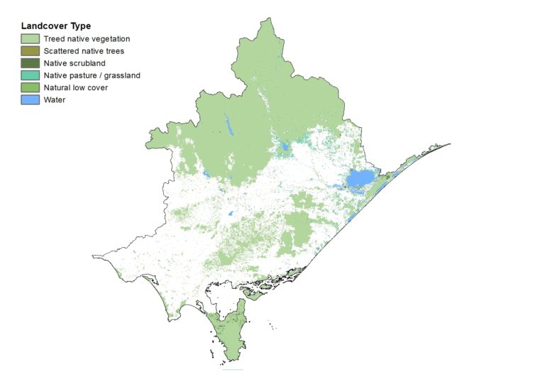 Map showing the spatial distribution of Native Vegetation Cover classes in the WGCMA region between 2015-2019