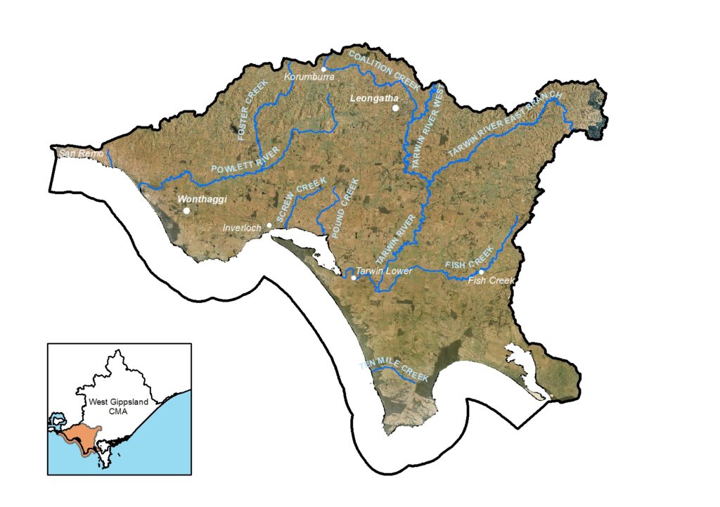 Map of the Bunurong Coastal local area in the WGCMA region
