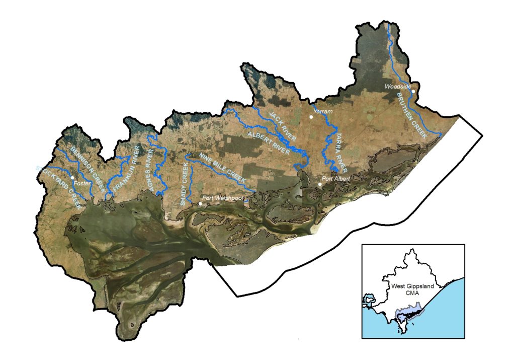 A map showing the Corner Inlet local area in the West Gippsland Catchment Management Authority region