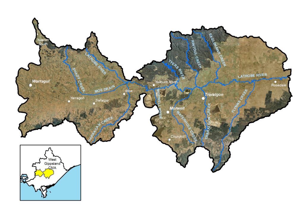 A map showing the Latrobe local area in the West Gippsland Catchment Management Authority region