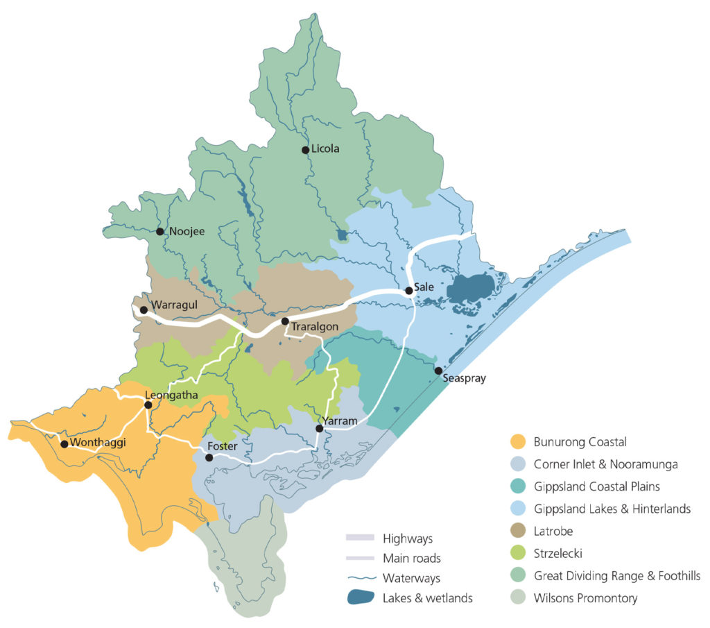 Map of the West Gippsland Regional Catchment Strategy local areas
